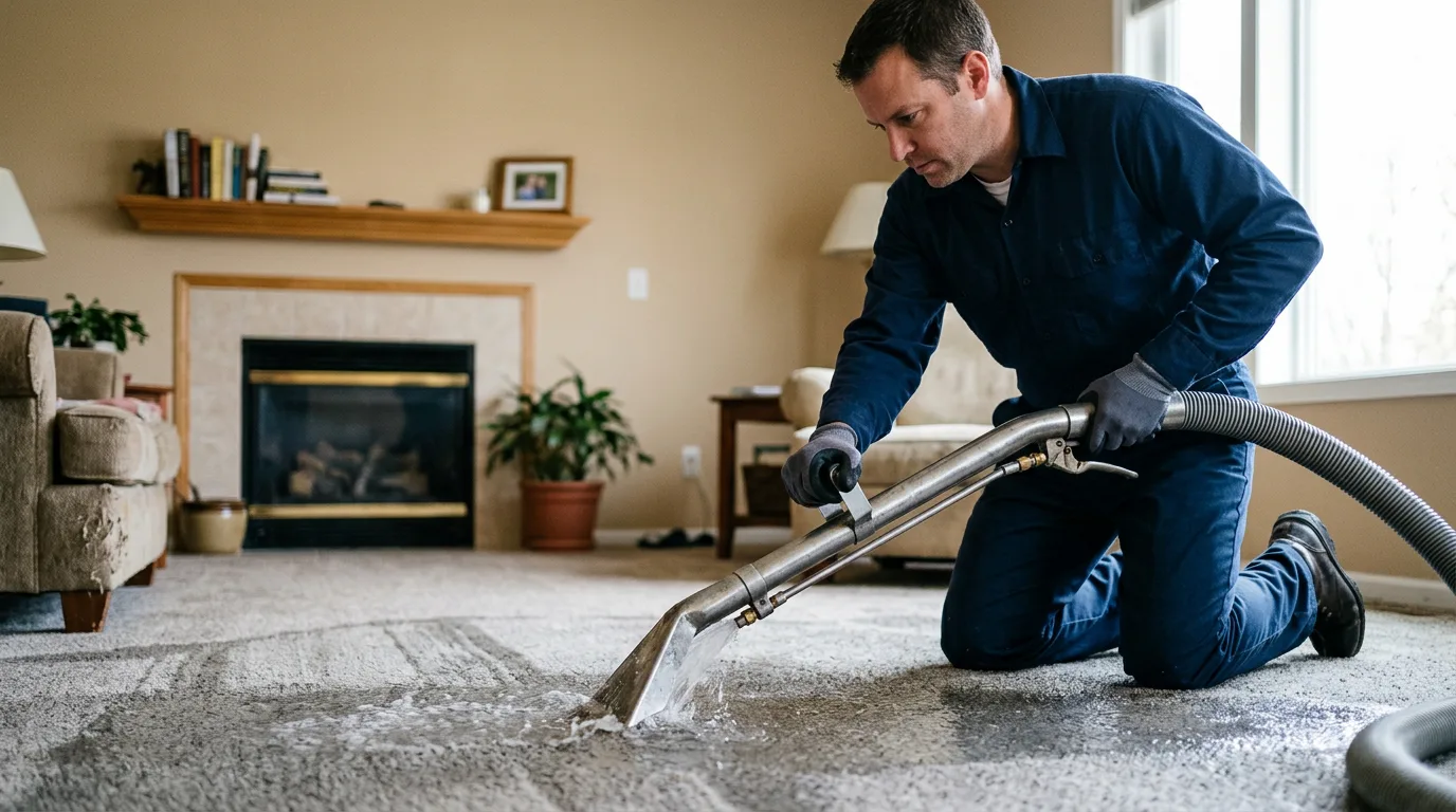 Water damage restoration technician working near West Springfield, MA